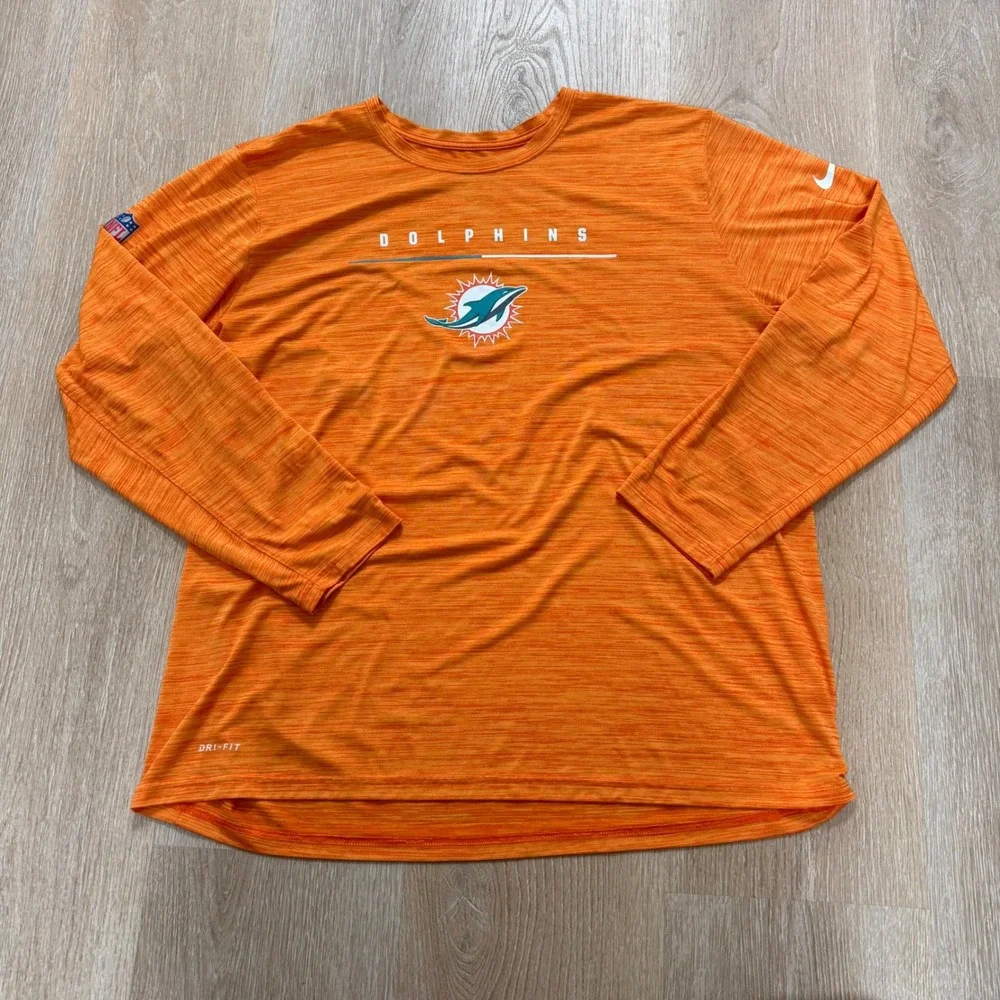 Nike‎ NFL On Field Miami Dolphins Long Sleeve Shirt Mens XXL Orange Dri-FIT Tee